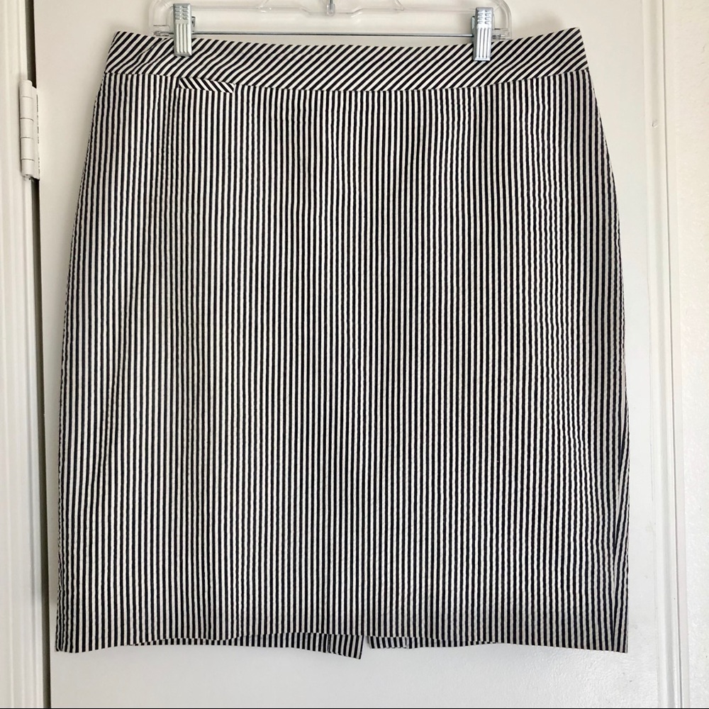 J. Crew Navy Seersucker Striped Pencil Skirt